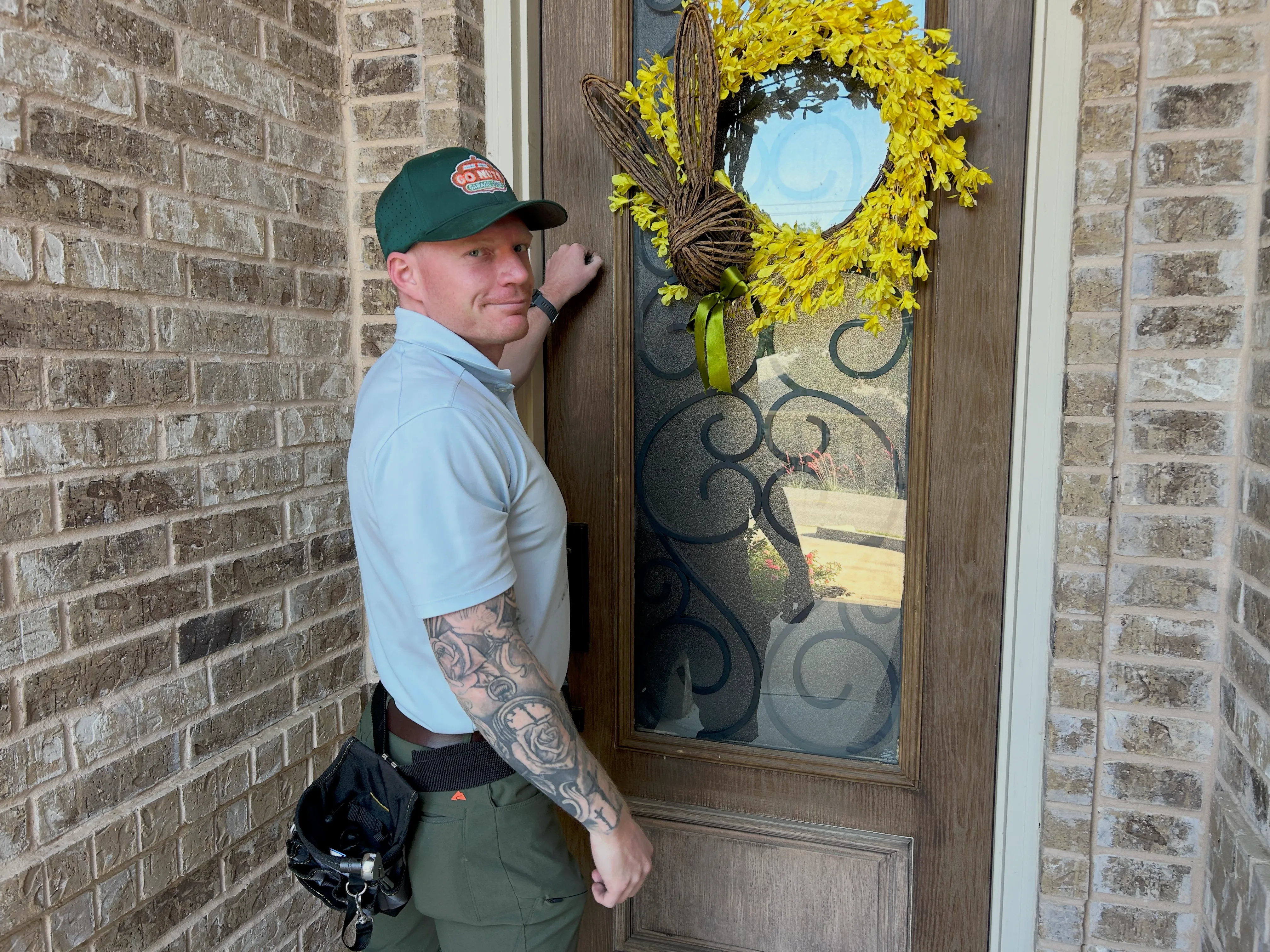 Go Nuts Garage Door technician arriving at a customer's home in Aledo, TX