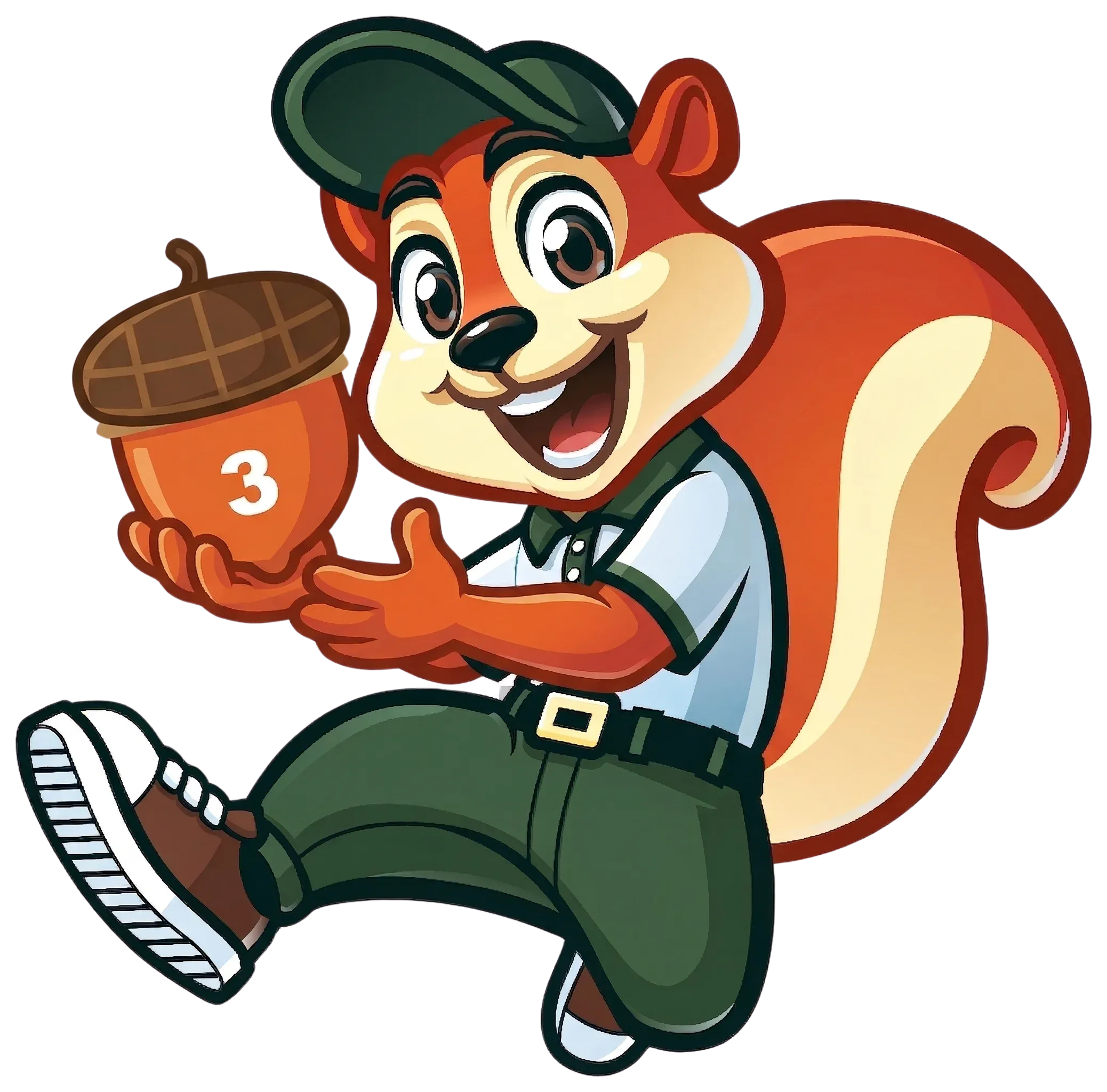Go Nuts mascot holding acorn 3